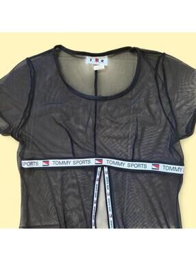 Vtg 90s Tommy Sports black sheer coverup/ top/ dress